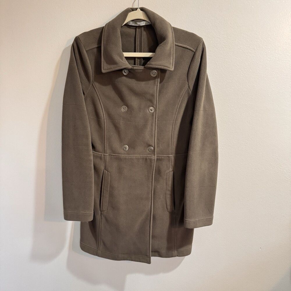 Athleta Jacket M Switchback Fleece Peacoat Brown Taupe Long Snap Button
